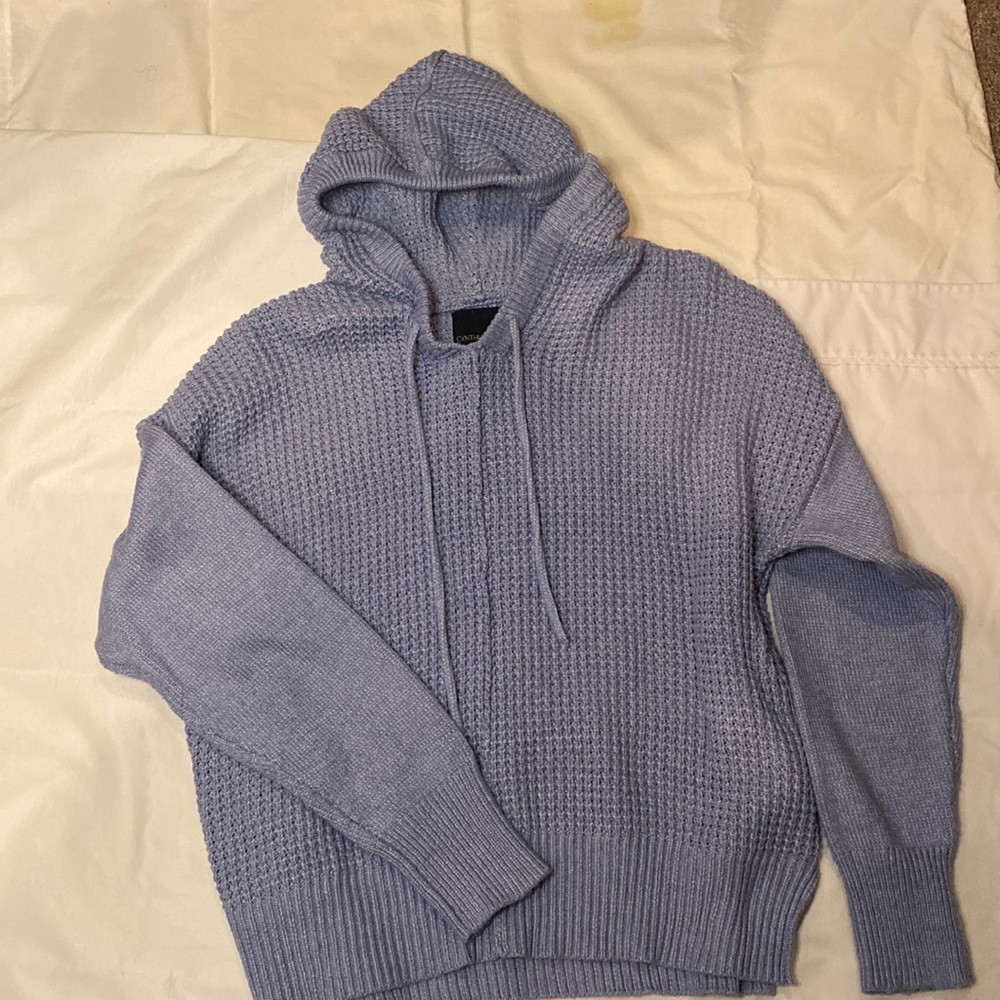 light blue knit hoodie